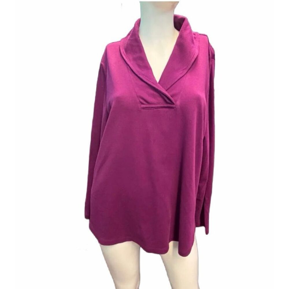 LL Bean Pink Magenta Shawl Collar Cotton Pullover Top Women’s Plus Size 1X